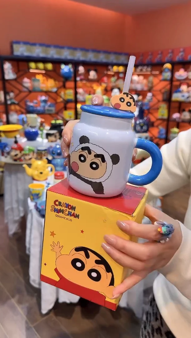 瓷片@@蜡笔小新熊猫吸管陶瓷杯