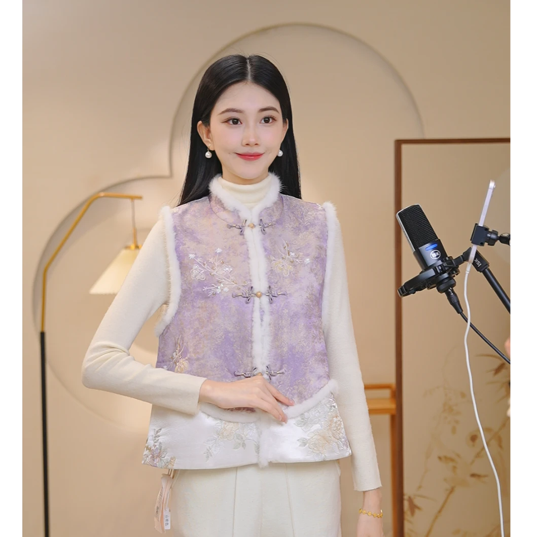 山有色原创提花加厚秋冬保暖植物花卉冬款毛设计师马甲上衣7351