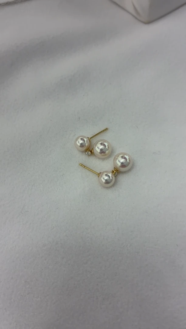 18K金镶嵌耳饰海水珍珠双珠耳环6.5-7.5