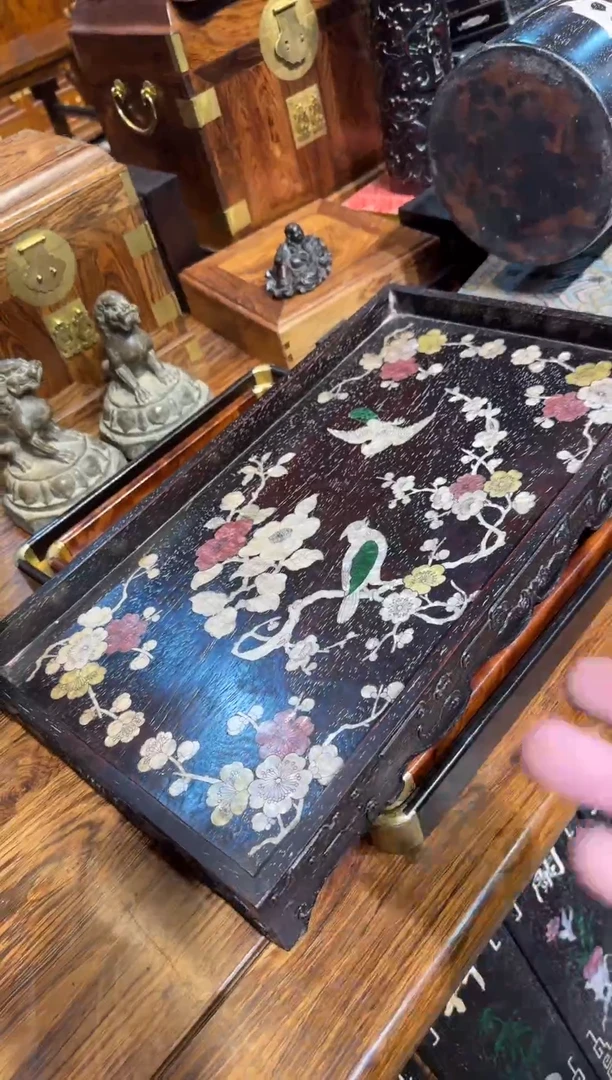 木紫檀满螺钿大茶盘邵氏紫檀木艺