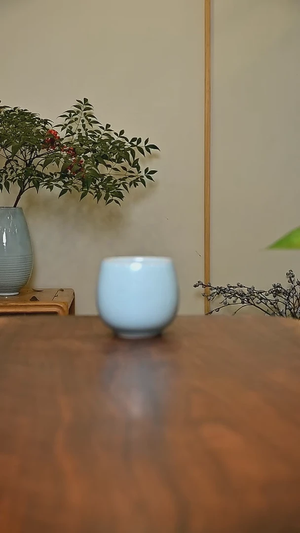 暖心杯 天青 微瑕 朱家汝窑款