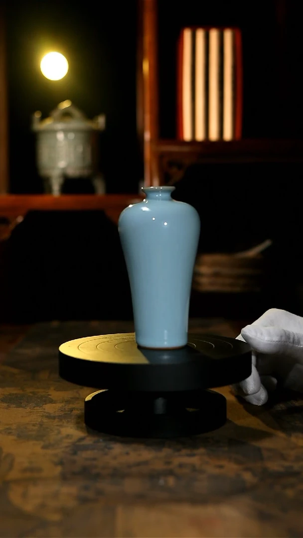 【闪购商品】瓶原矿天青釉小号梅瓶
