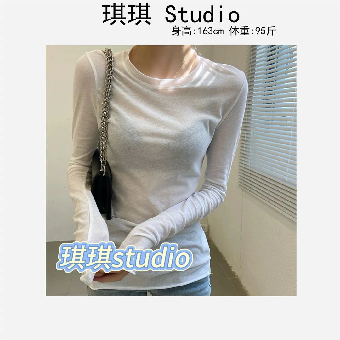 春季新款圆领基础减龄袖口贴标字母气质时尚显瘦减龄上衣880929-G