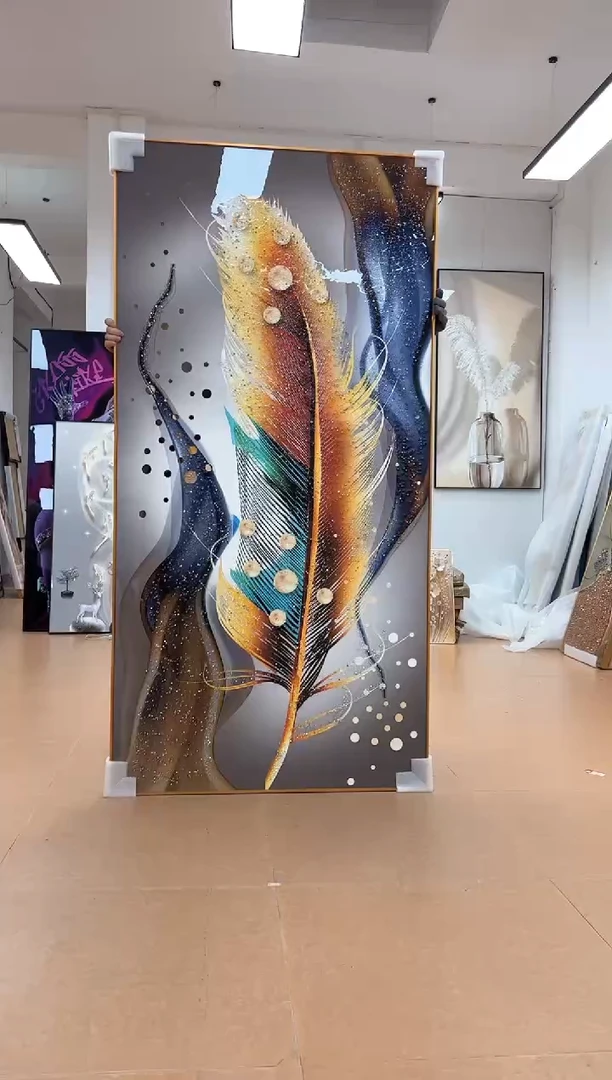 竖款90*180羽毛玄关挂画