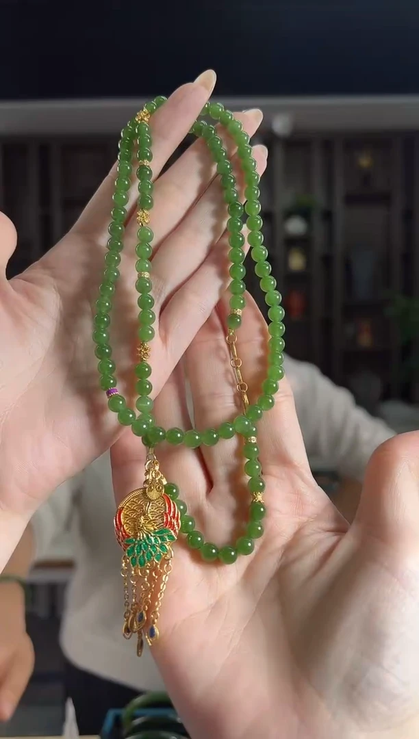 毛衣链未镶嵌和田玉和田玉DIY碧玉孔雀6mm项链