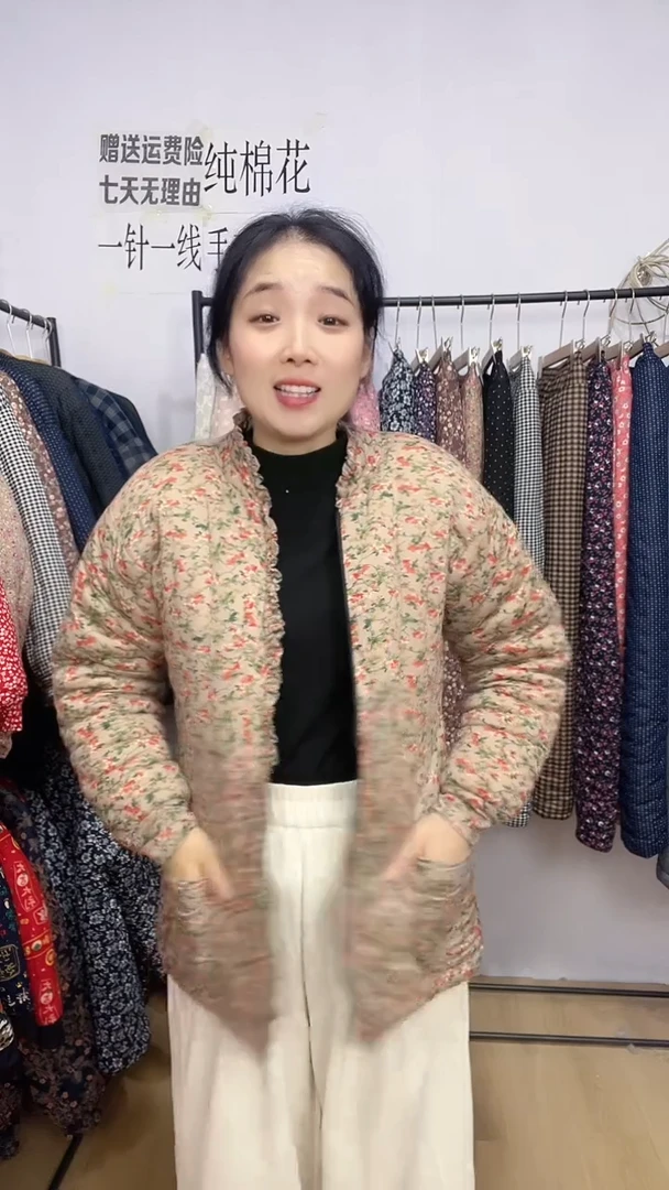 限量福利手工棉花棉袄女冬季加厚带口袋115-125斤穿