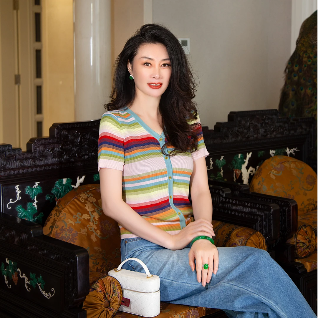 EDFNOT/杨红霞汝意JZ七彩条纹开衫JZ2508