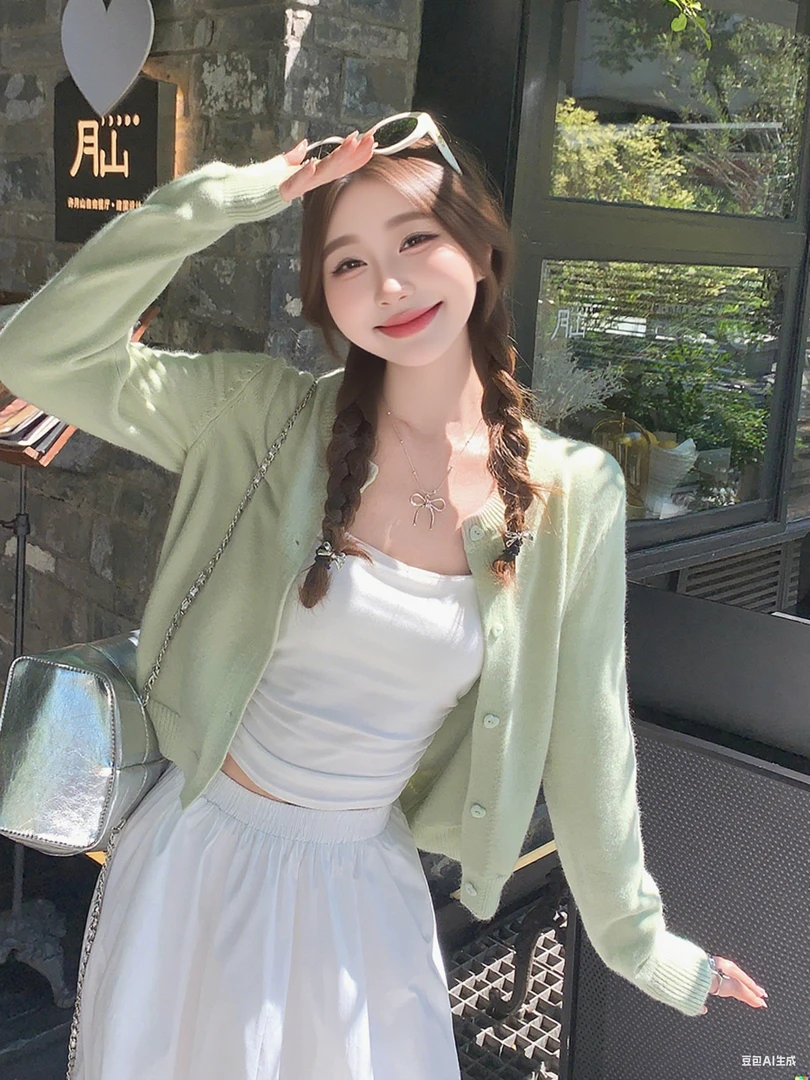 甜美小清新短款小个子长袖针织开衫女早春新款高级感百搭圆领外套