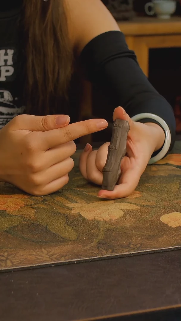 紫砂茶宠浅灰泥竹节