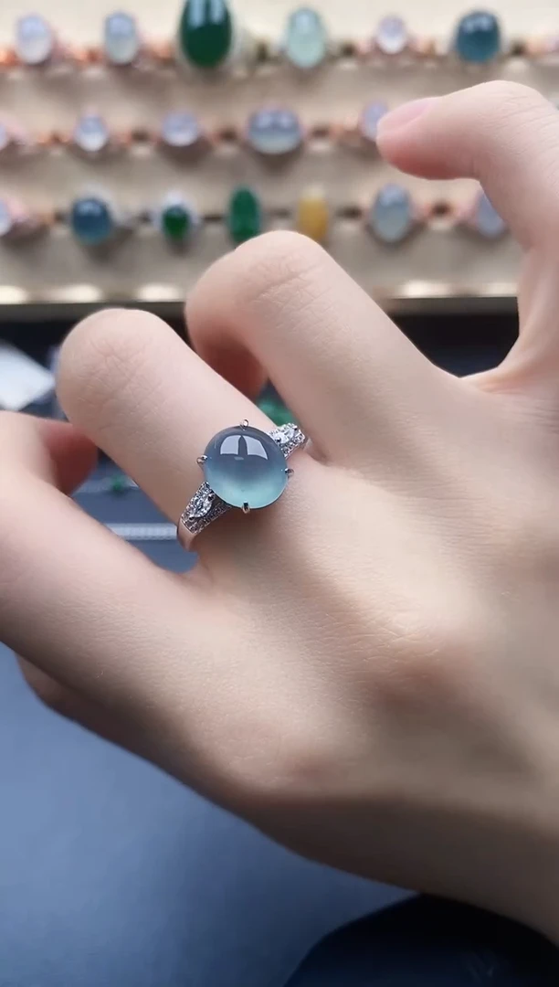 翡翠戒指银S925镶嵌一物一证一礼盒