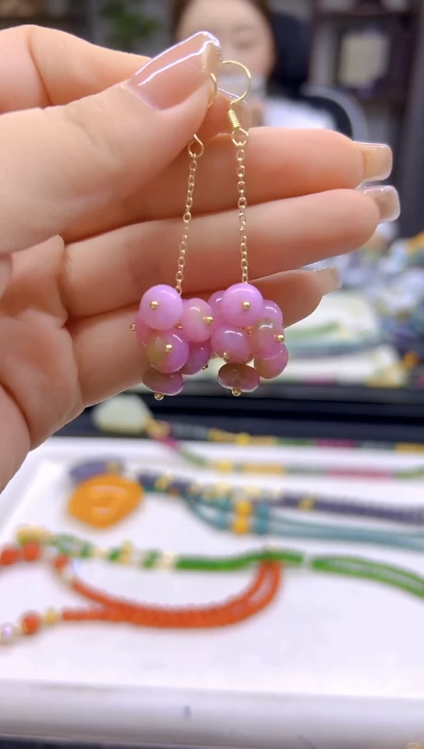 西瓜碧玺耳饰14K金镶嵌DIY款E857