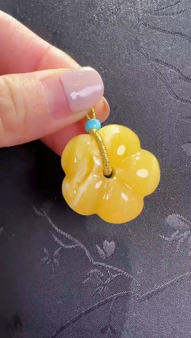 手串蜜蜡18K金镶嵌花花吊坠