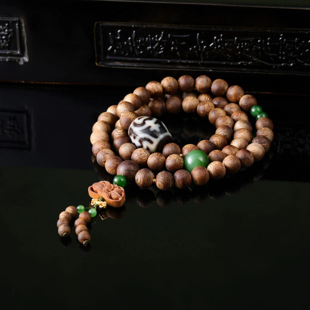 沉香【意婵】《悠宁香》“双12”8.8mm九九沉绿棋楠沉香18K金玛瑙913215