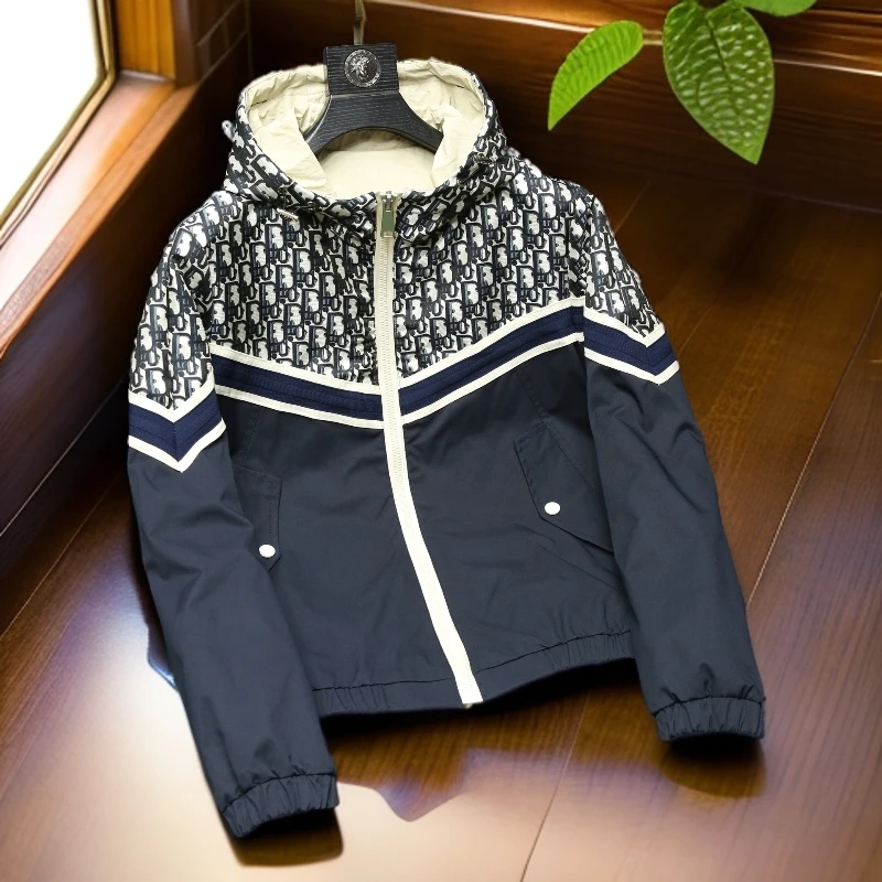 娜罗普西时尚潮流拼接撞色连帽夹克男士春秋季新款修身时尚外套潮