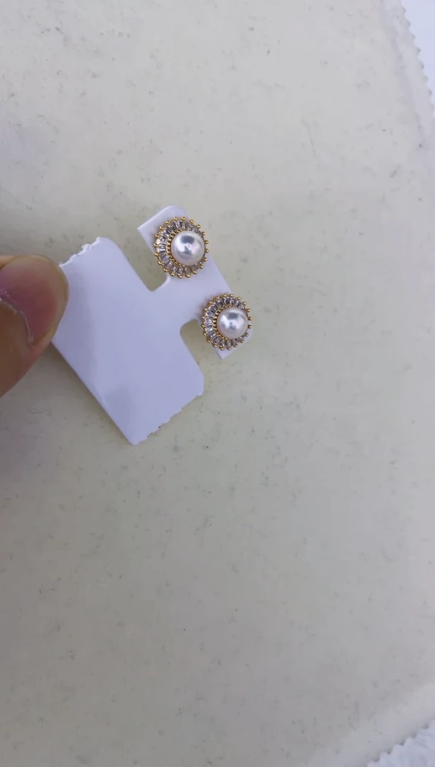 银S925镶嵌海水珍珠耳饰耳钉6-7