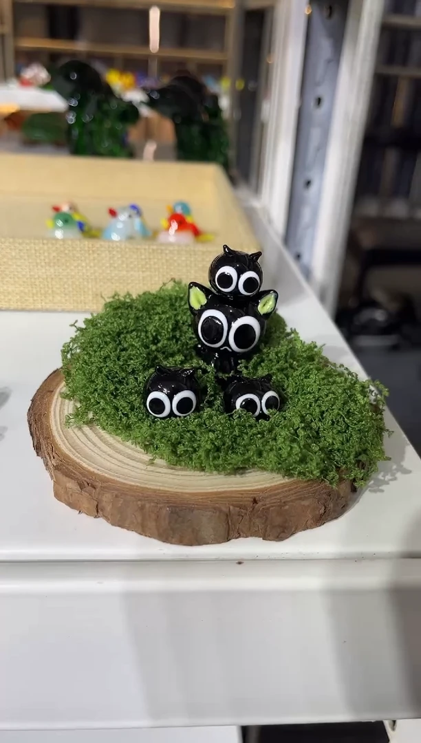 手工艺品琉璃罗小黑4件