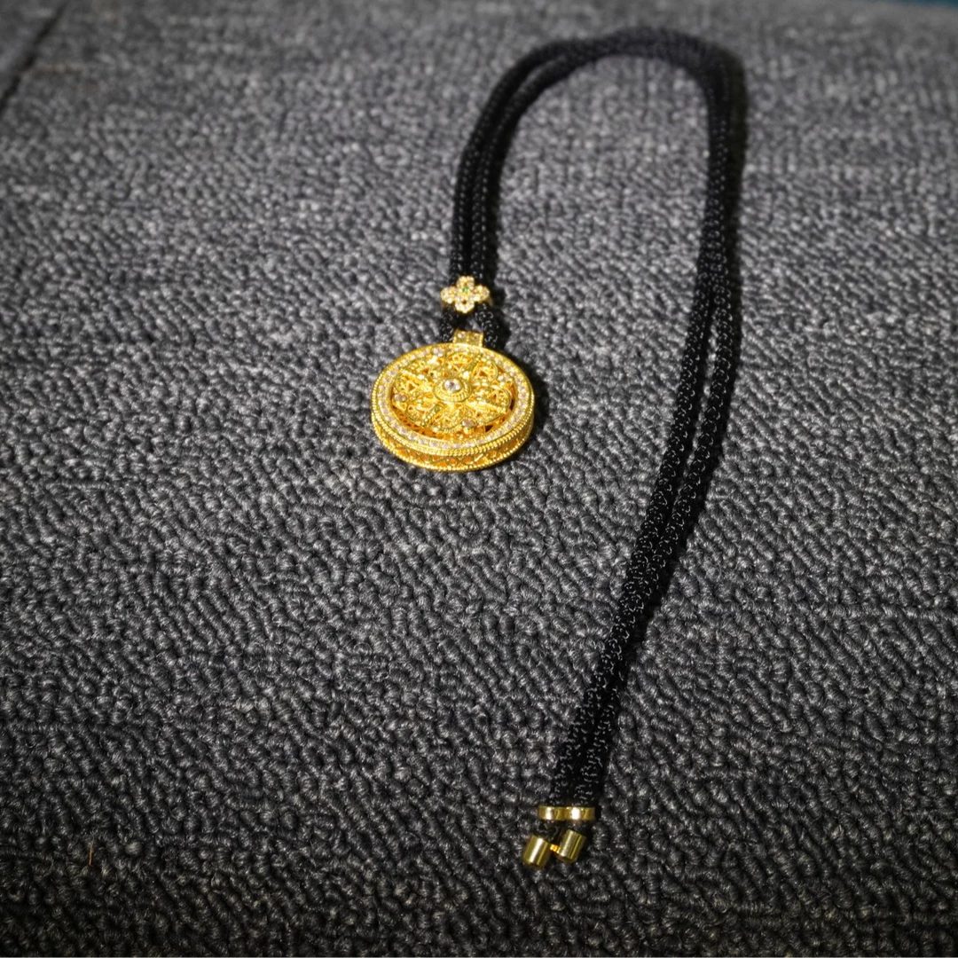 合金项链 [332]国潮古法金传承镶钻时尚编织绳转动八宝盘别致项链