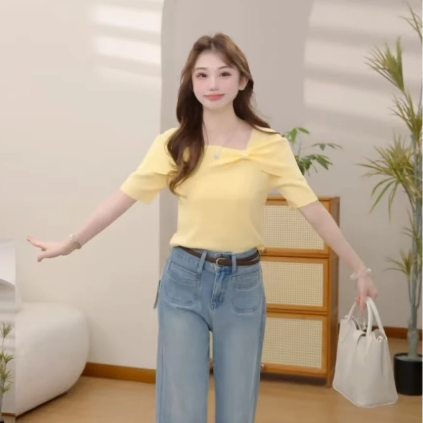 【一秒入夏】茵曼时尚舒适休闲绣花圆领精致法式针织T恤女夏日穿搭