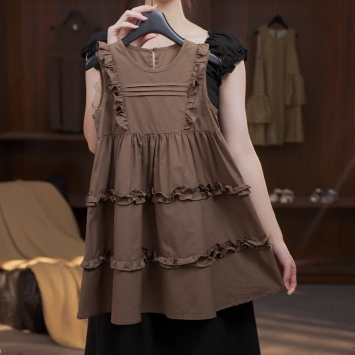 SX251132夏季新款显瘦设计感女童连衣裙A字裙木耳花边连衣裙