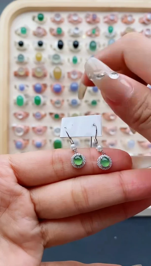 【闪购商品】翡翠戒指银S925镶嵌缅甸天然A货翡翠111  10+10