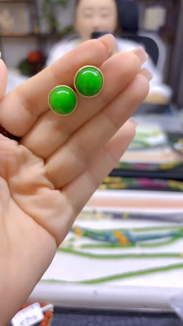 翡翠14K金镶嵌耳钉DIY款E525