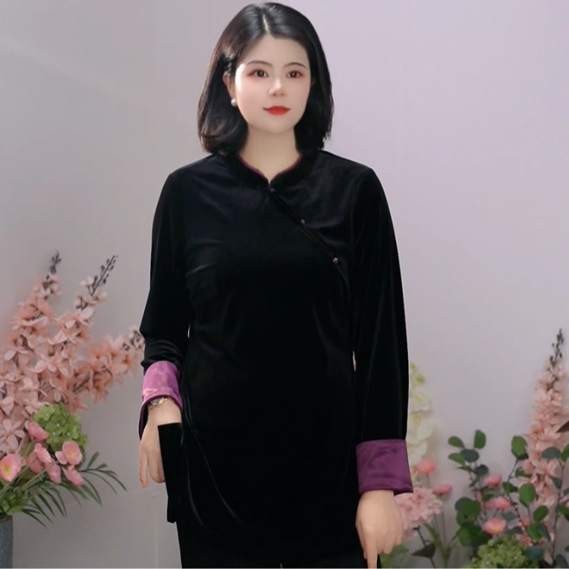 司缪【W5894】轻奢大码女装新中式气质妈妈装贵气旗袍领显瘦上衣