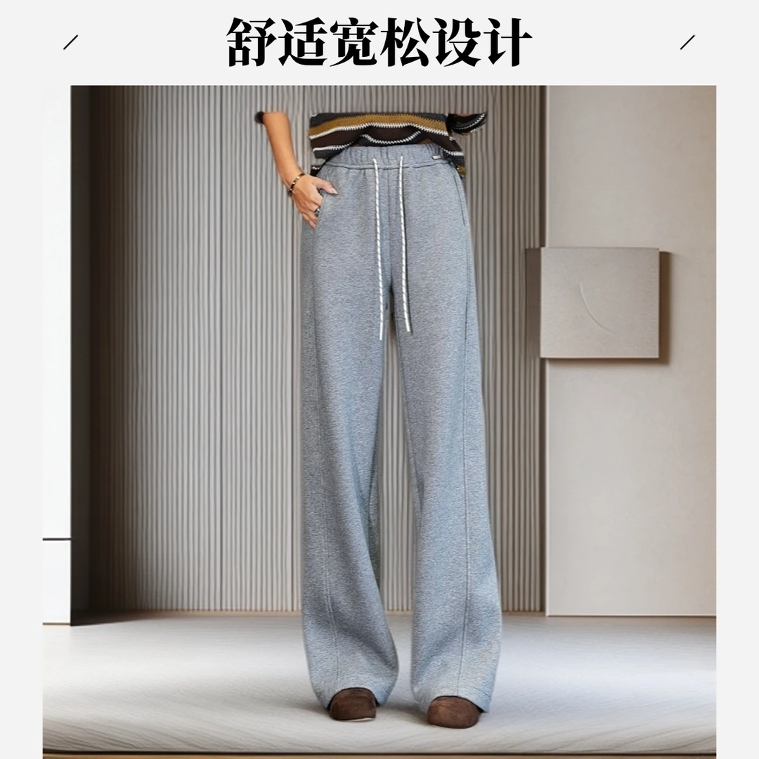 秋季直筒裤口袋阔腿裤高腰休闲裤运动裤时尚卫裤