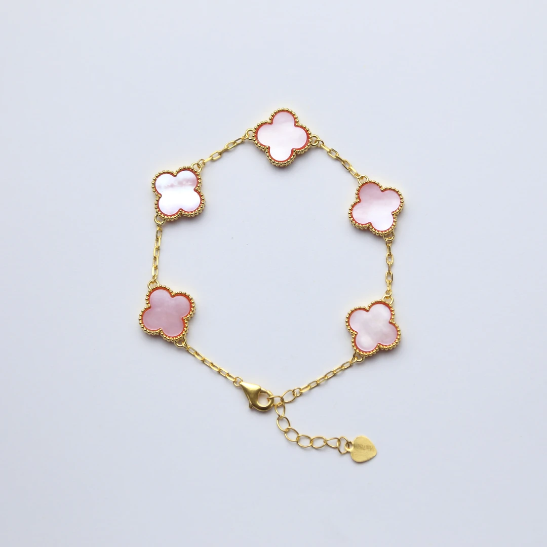【质检发货】【15mm  大号】18k 粉色五花手链-（白总）