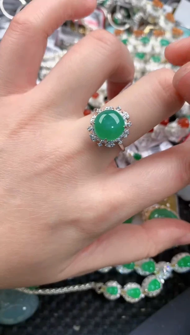 银S925镶嵌戒指翡翠1313---1