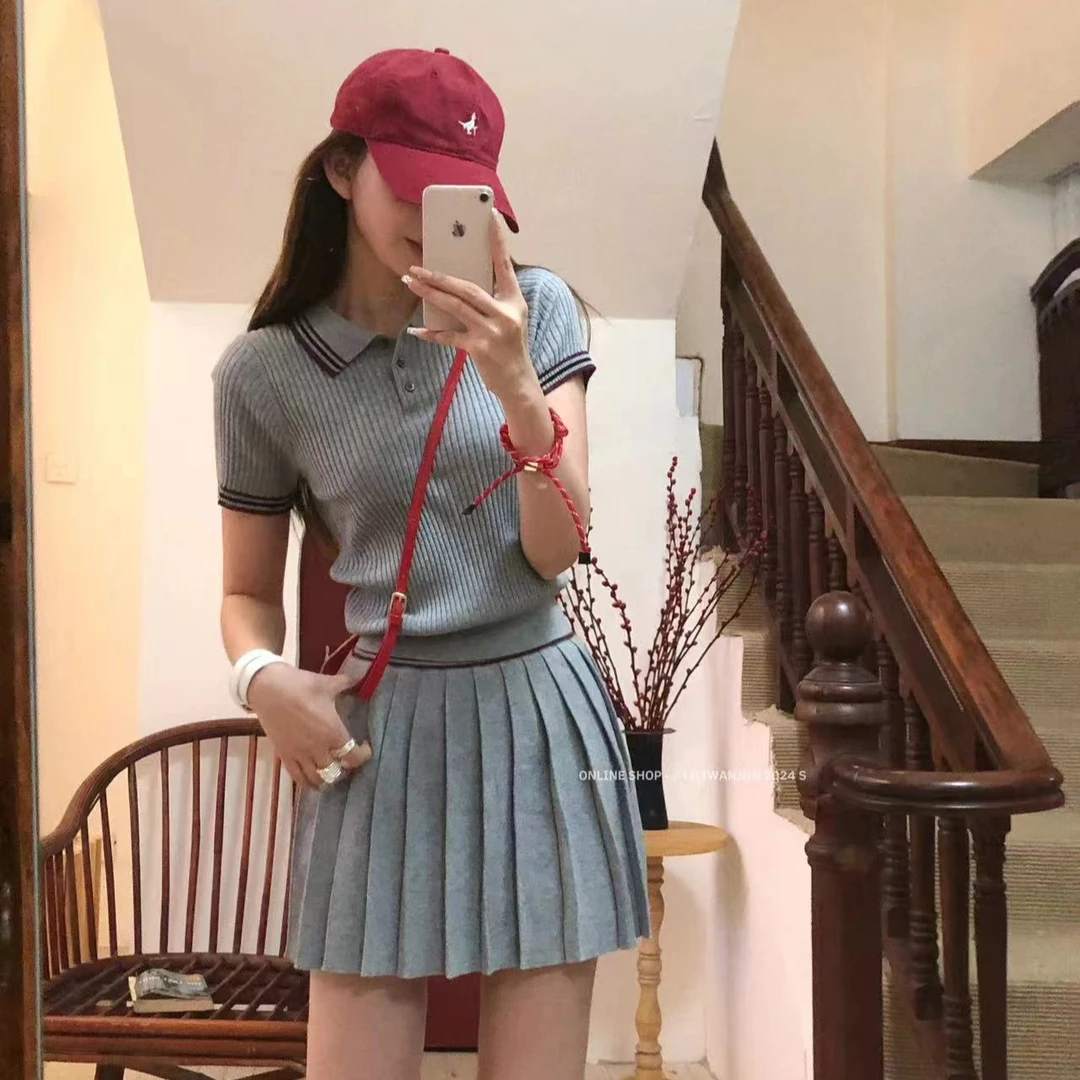 【婉君】夏季减龄短袖学院风上衣半裙时尚套装LWJ24C3TZ1403