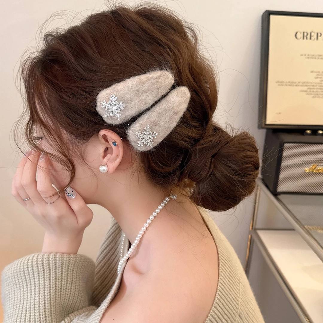 高级感氛围感毛呢雪花发夹边夹侧边刘海夹女前额碎发bb夹2025新款