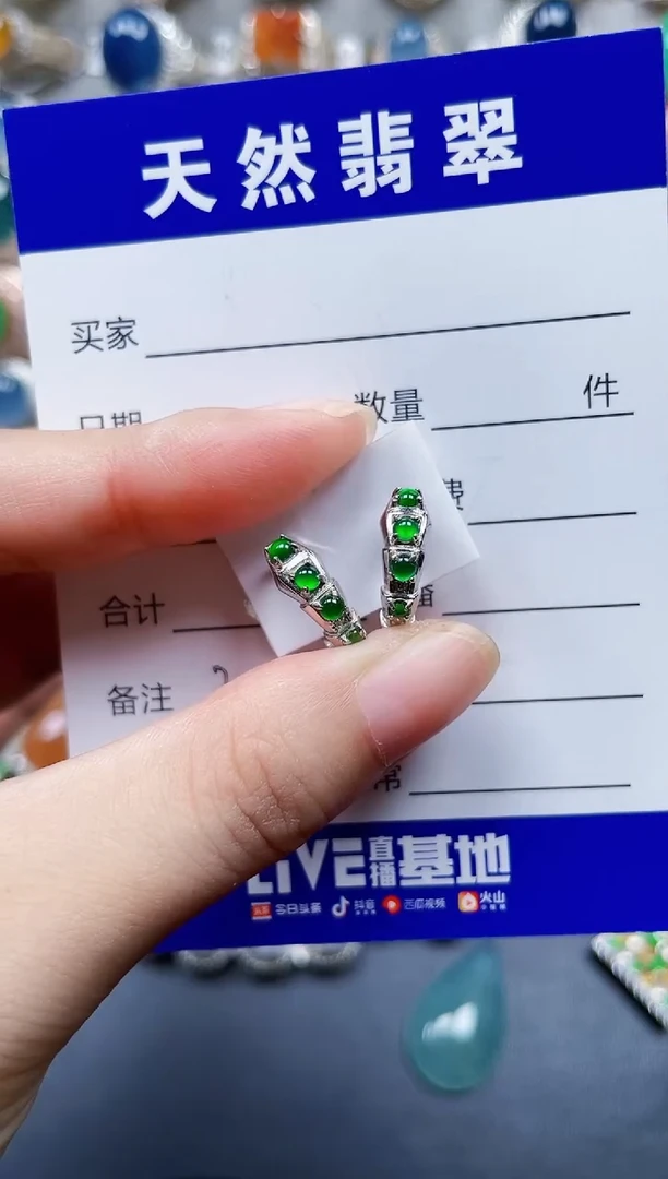 银S925镶嵌翡翠耳饰222