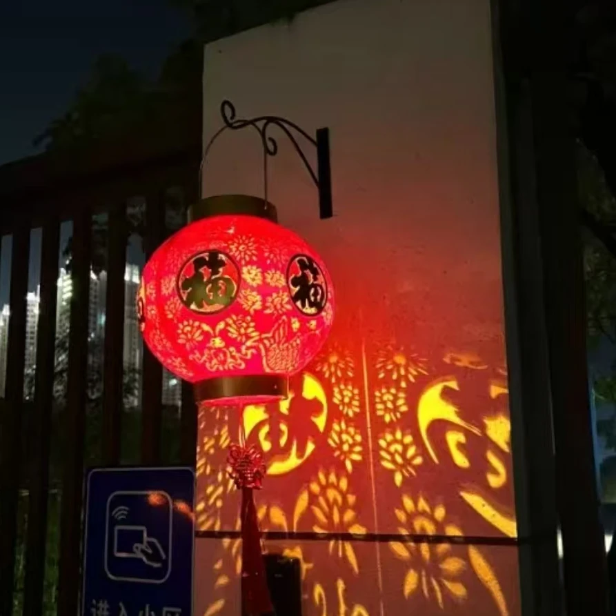 中式福字镂空圆款灯笼国风室外庭院太阳能装饰灯#MG20241225 新