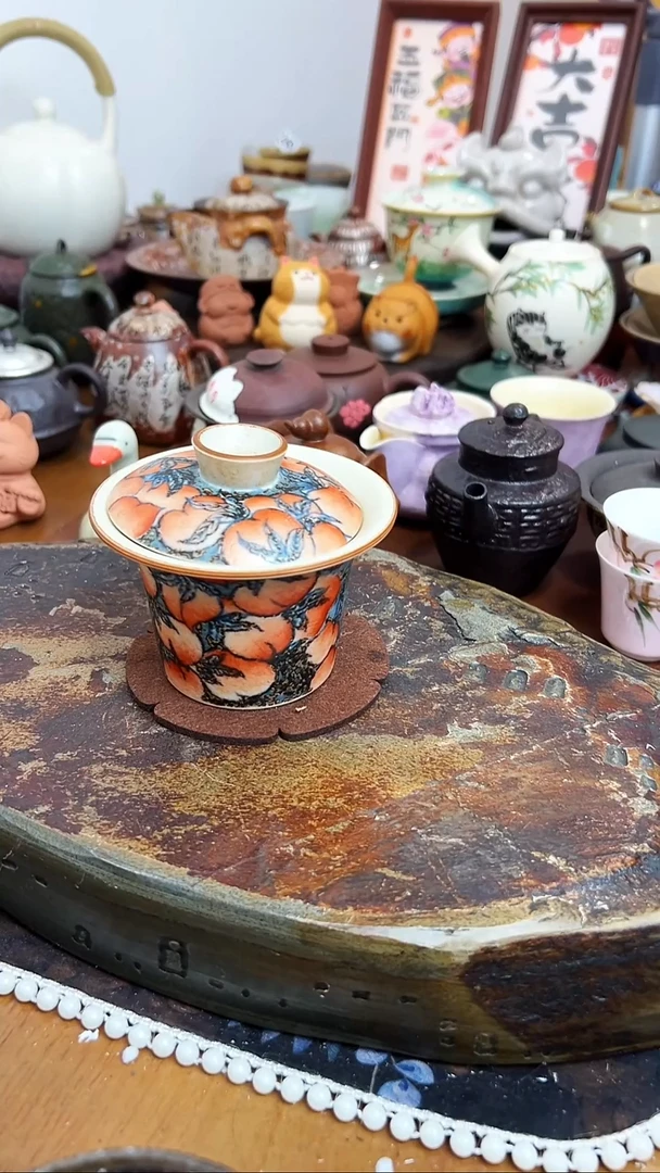 【 茶瓷物语】手工桃子盖碗