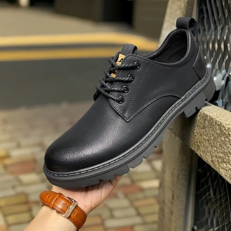 休闲男鞋百搭厚底耐磨低帮男士休闲皮鞋