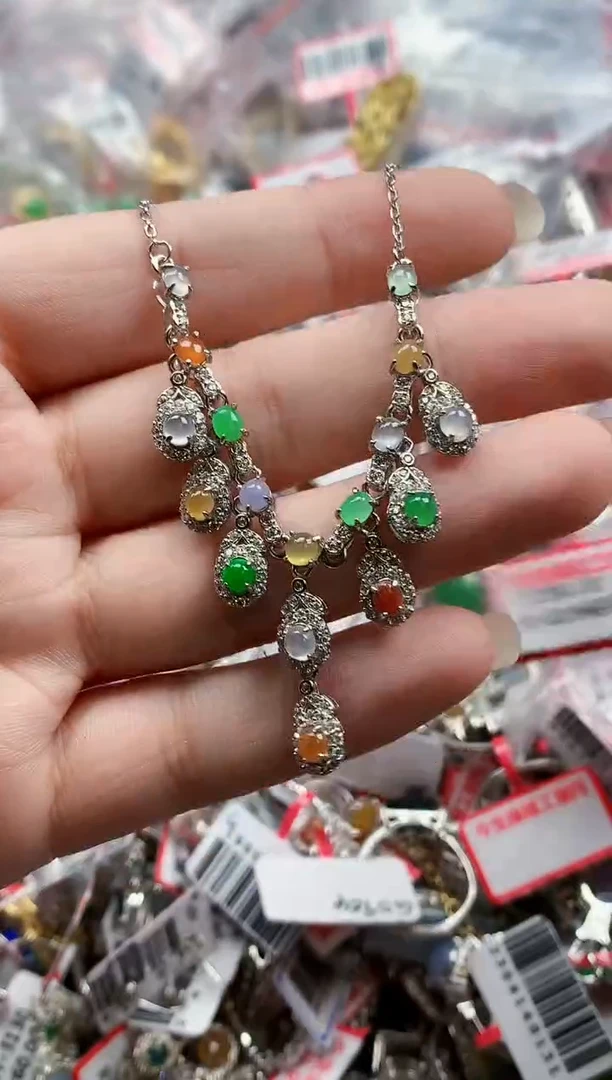 银S925镶嵌戒指翡翠天然A货缅甸翡翠