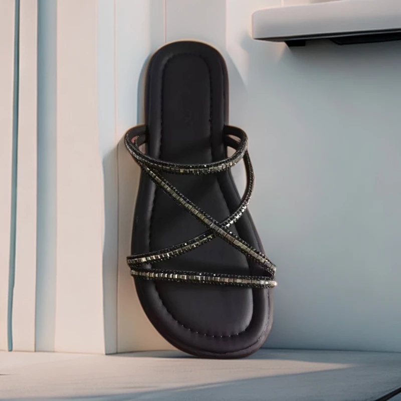SU7夏款纯色水钻凉拖鞋
