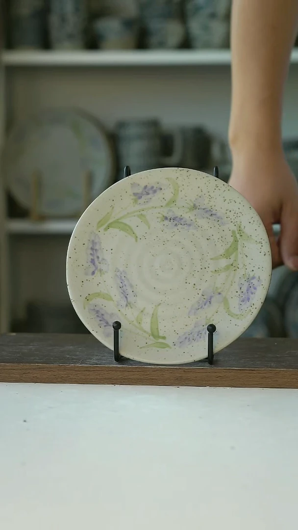 粗陶手作手绘薰衣草16cm甜品碟@4-2@