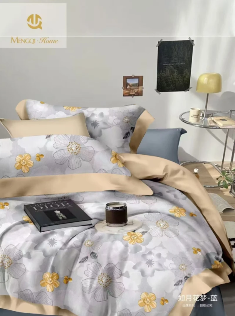 【月亮宠粉】MQ-超柔加密铂金磨毛纯棉四件套-如月花梦-蓝