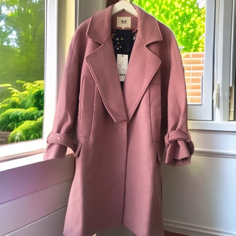 秋冬新款双面大衣女减龄显瘦中长款毛呢外套