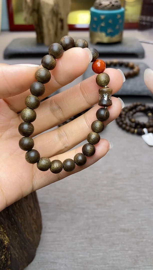 【闪购商品】沉香手串芽庄白棋08＋富森竹节六字镶嵌沉水