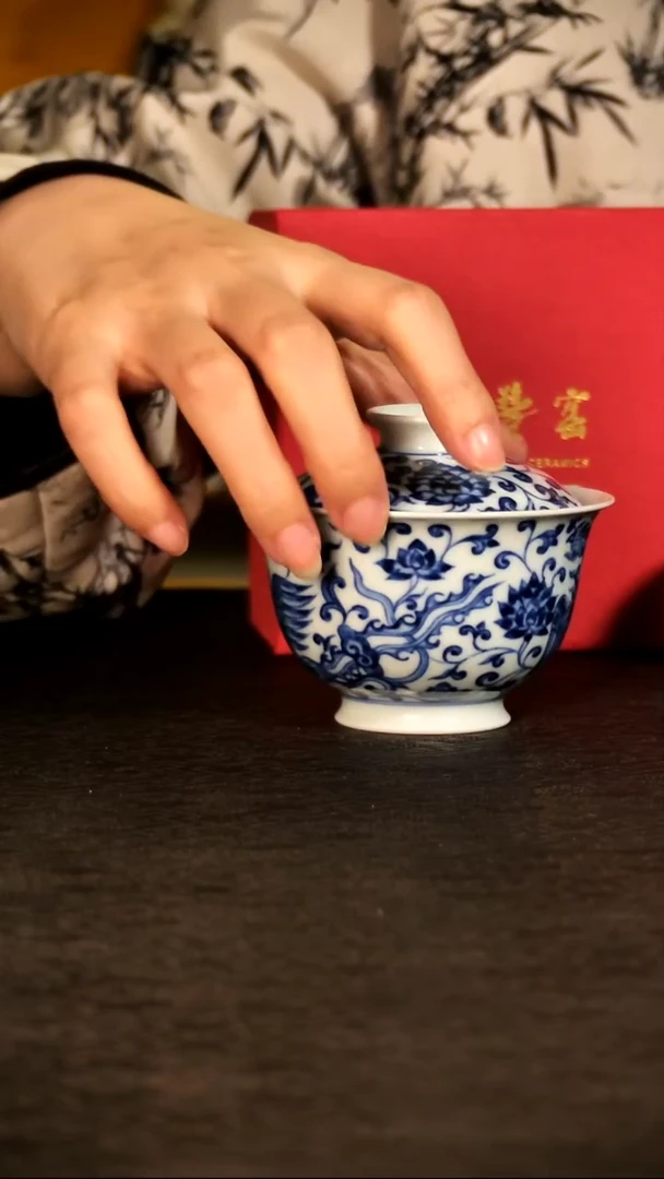 红丰窑青花双凤盖碗lxt