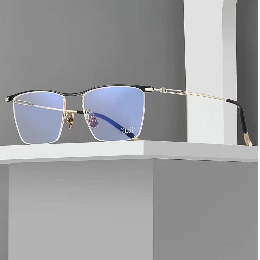 Kloffo歌洛夫男款高档半框眼镜男士商务轻奢纯钛超轻近视眼镜8023