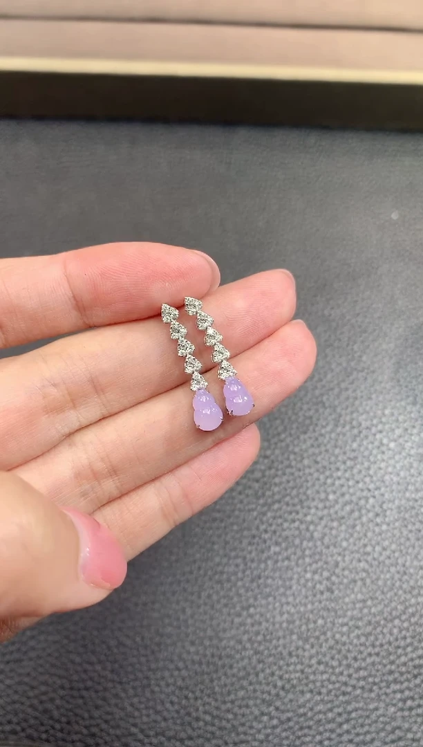 18K金镶嵌翡翠耳饰D80 紫货有一定色差