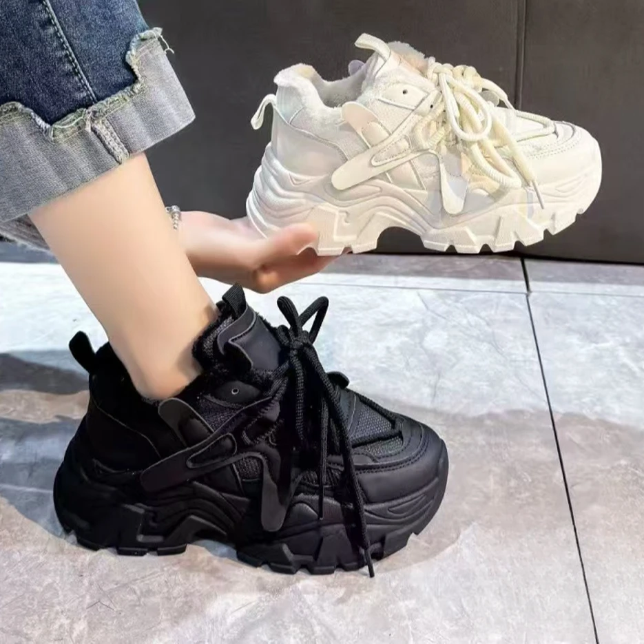 9907系带女鞋时尚百搭老爹鞋ins加绒运动鞋秋冬高帮秋季