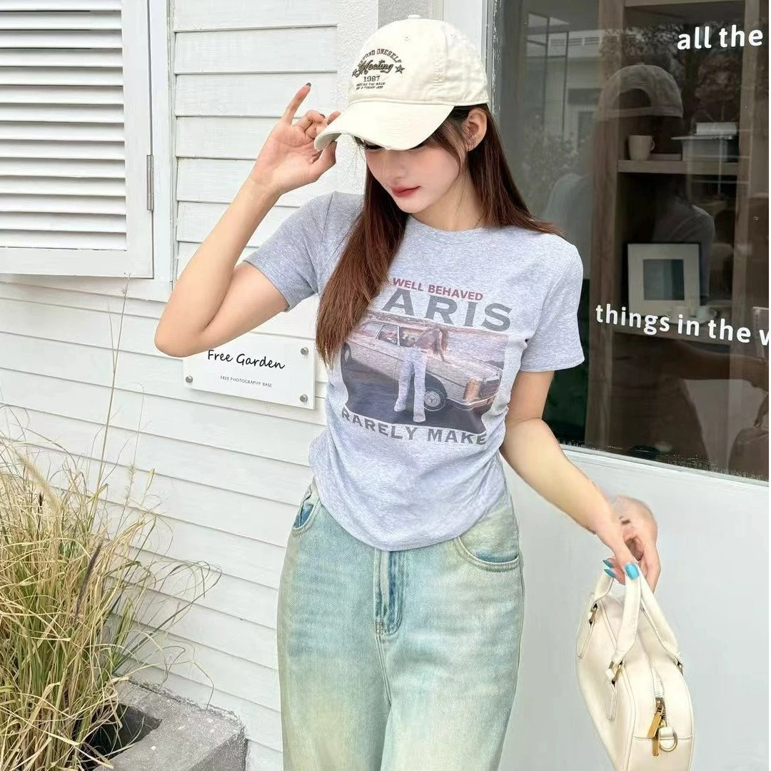 NICE圈圈、每个夏季都要拥有的美式喷绘辣妹短袖A8004