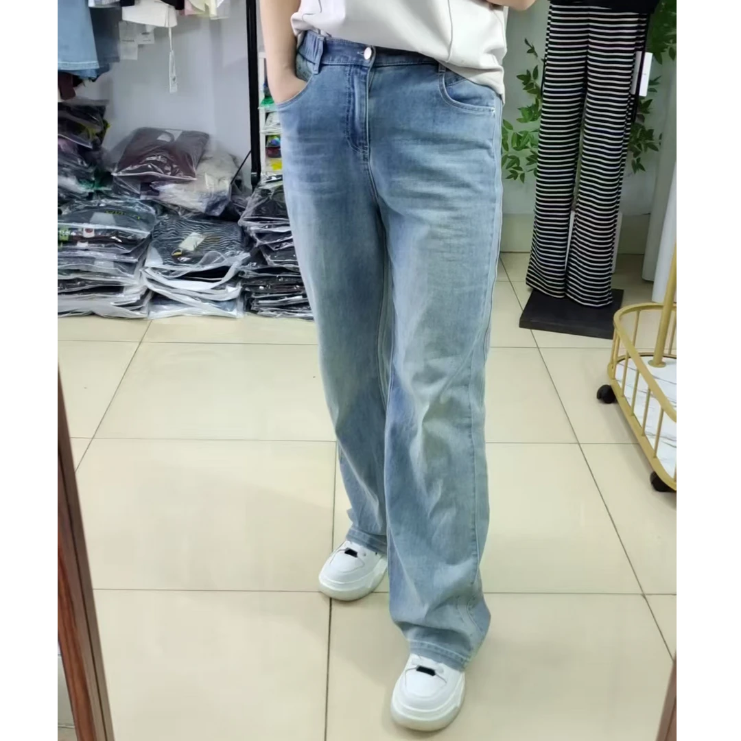 水淼水淼2025正品新款0737时尚牛仔阔腿裤