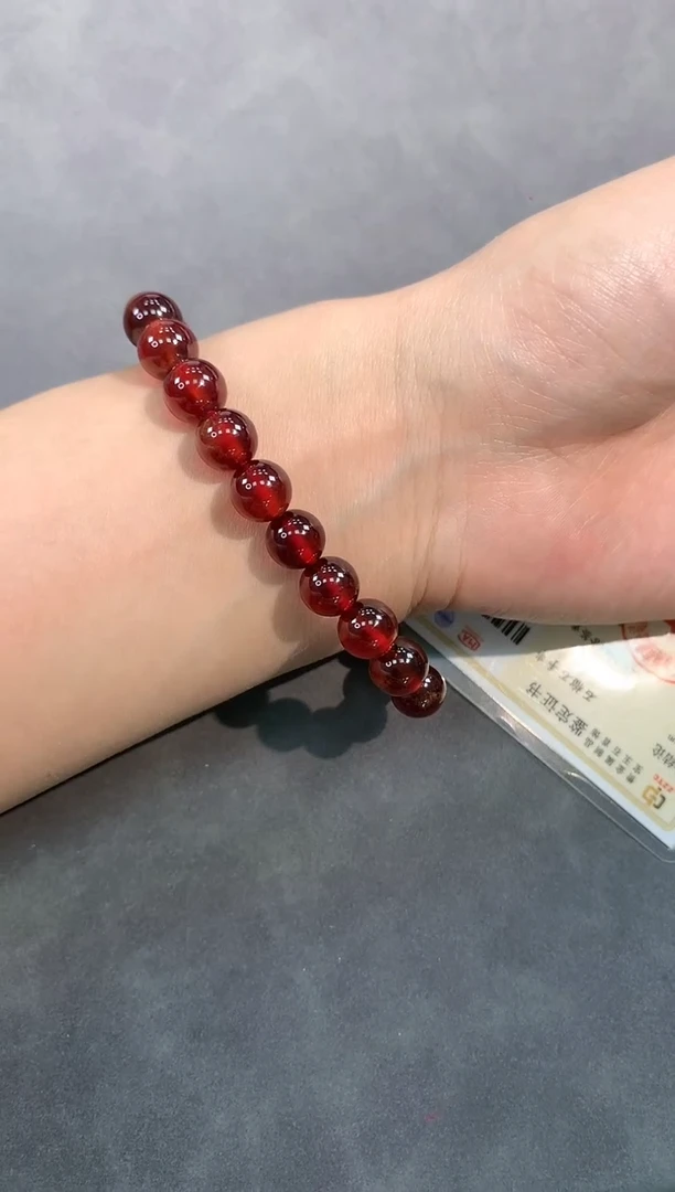 【闪购商品】石榴石手链未镶嵌32号橙红石榴石单圈9mm