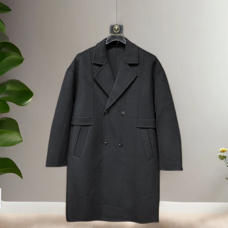 双面呢大衣男中长款冬季高级感双排扣宽松休闲呢子外套3037