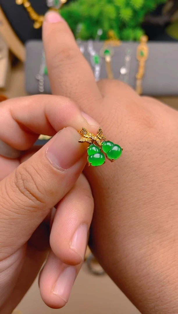 吊坠(不含链)银S925镶嵌翡翠双葫芦吊坠